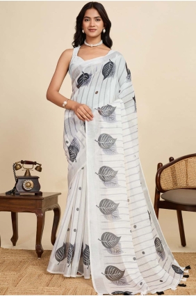 Linen Off white Saree in Digital print SR28913