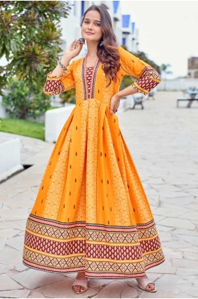 Weaving Rayon Gown Dress in Orange with Dupatta GW1176