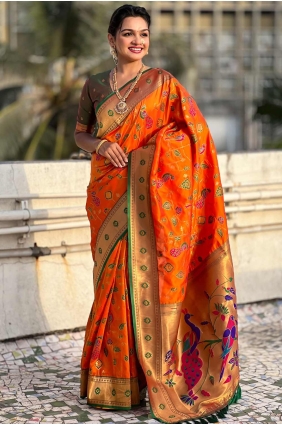 Orange Saree in Weaving Soft SR28288