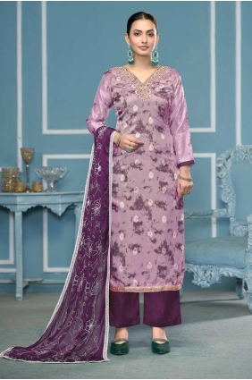 Organza Salwar Kameez in Purple with Printed SK155352