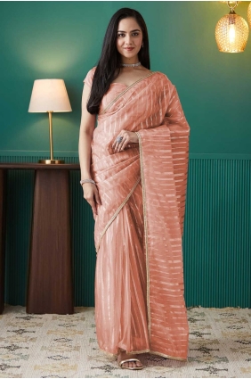 Organza Peach Saree in Weaving SR28726