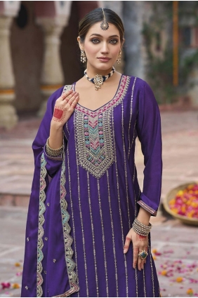 Purple Embroidered Palazzo Suit in Chinon chiffon PZ4192