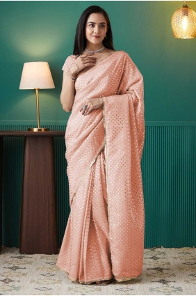 Printed Saree in Peach Organza SR28716