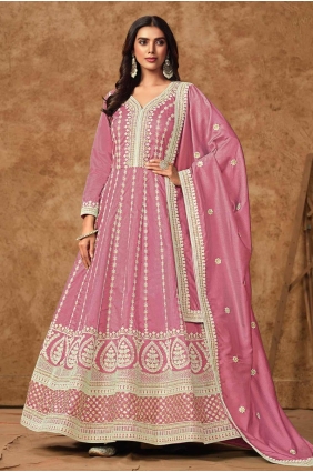 Pink Eid Anarkali Suit with Embroidered Silk AS4037