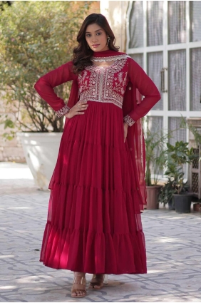 Pink Faux georgette Embroidered Palazzo Suit with Dupatta GW1111