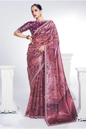 Silk Saree with Embroidered in Pink SR28951