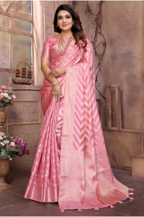Pink Weaving Saree in Organza SR28110