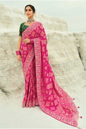 Georgette Wedding Saree with Weaving in Pink SR28841