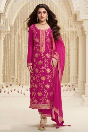 Pink Embroidered Eid Salwar Kameez in Viscose SK155143