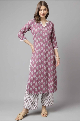 Plain Cotton Light purple Kurti KTI2652