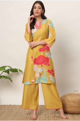 Printed Cotton Kurti in Yellow KTI2638