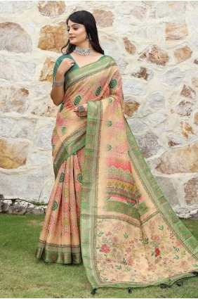Cotton Saree in Peach with Printed SR29074