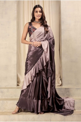 Wine Saree in Satin with Printed SR28732