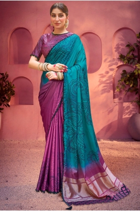 Saree in Purple,blue Silk with Printed SR29064