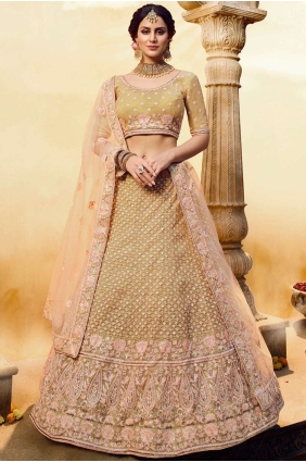 Golden Lehenga Choli in Embroidered Net lc2903