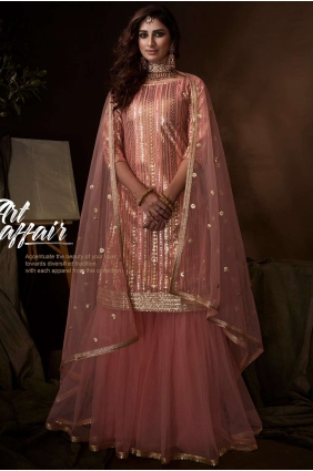 Gorgeous Peach Net Sharara Suit ss0349
