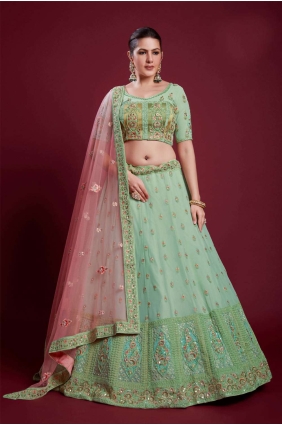Pista green Wedding Lehenga Choli with Thread Georgette LC6861