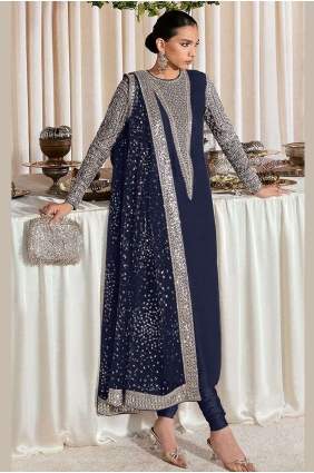 Blue Anarkali Georgette Suit in Embroidered AS3649