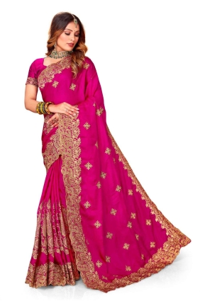 Rani Zari,embroidered,lace border Wedding Saree in Satin SR24828