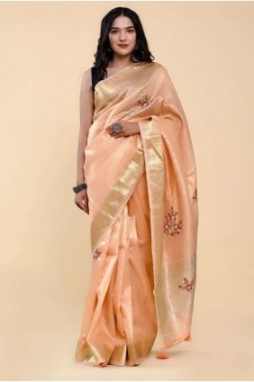 Peach Hand,thread Cotton Saree SR24901