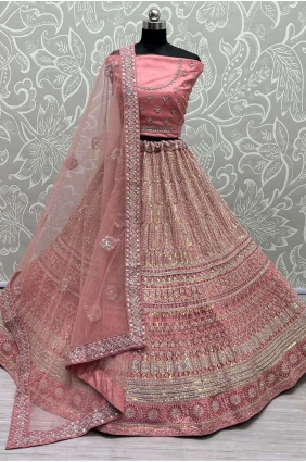 Net Stone with moti Pink Wedding Lehenga Choli with Dupatta LC7025