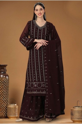 Embroidered Georgette Lehenga Suit in Dark brown LS048