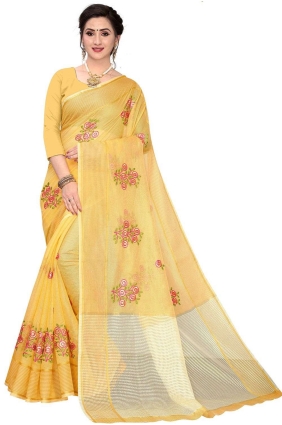 Weaving Saree in Yellow Net SR24960
