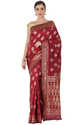 Weaving Maroon Silk Saree SR24963