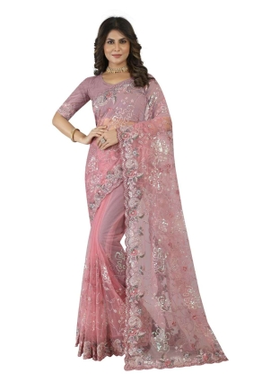 Dusty gajari Net Wedding Saree with Embroidered SR25038