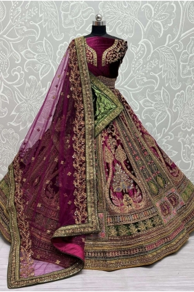 Embroidered Velvet Purple Bridal Lehenga Choli with Dupatta LC7139