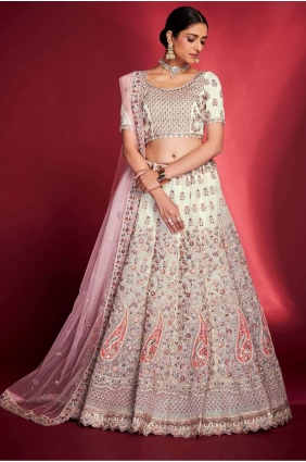White Soft net Lehenga Choli with Thread LC7160
