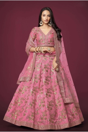Silk Embroidered Pink Wedding Lehenga Choli with Dupatta LC7174