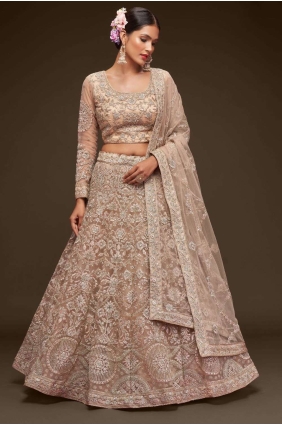 Soft net Wedding Lehenga Choli with Embroidered in Royal beige LC7182