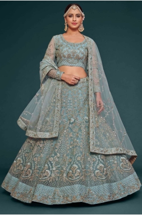 Ocean Aqua Soft net Wedding Lehenga Choli with Embroidered LC7184