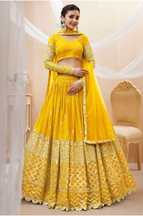Embroidered Georgette Diwali Lehenga Choli in Yellow LC7196