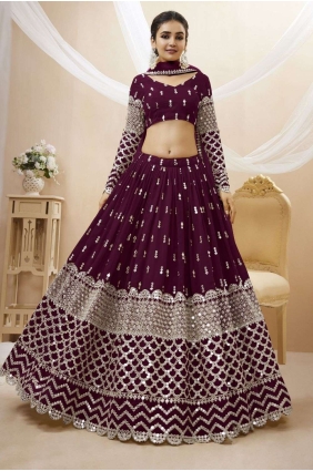 Georgette Diwali Lehenga Choli with Embroidered in Wine LC7197