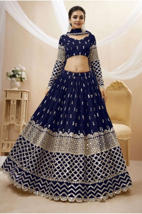 Navy blue Diwali Lehenga Choli in Georgette with Embroidered LCU7200