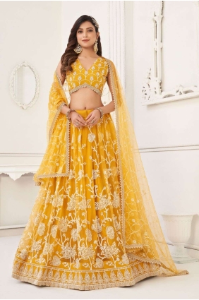Yellow Wedding Lehenga Choli in Embroidered Net LC7285