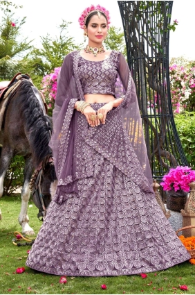 Dusty rose Net Embroidered Wedding Lehenga Choli with Dupatta LC7300