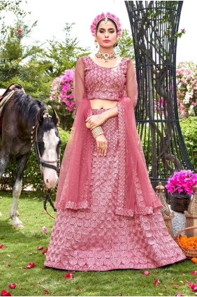 Net Wedding Embroidered Lehenga Choli in Pink with Dupatta LC7301