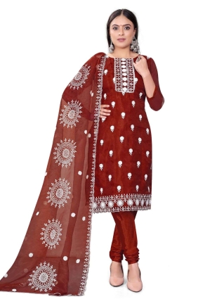 Chanderi Embroidered Maroon Salwar Kameez with Dupatta SK153657