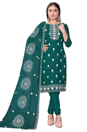 Teal Chanderi Embroidered Salwar Kameez with Dupatta SK153666