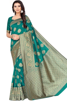 Rama green Saree with Weaving Silk SR25566