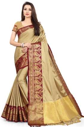 Silk Saree with Weaving in Beige SR25575