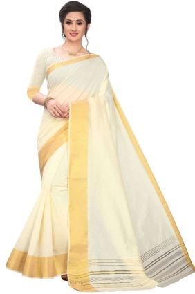 Cotton Saree with Weaving in White SR25586