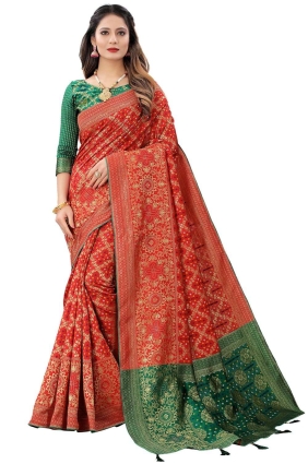 Saree in Silk Red with Weaving SR25602