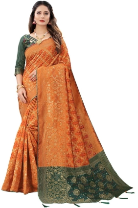 Silk Saree Orange with Weaving SR25608