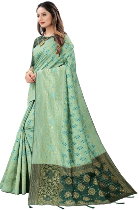 Weaving Silk Saree in Pista green with Blouse SR25609