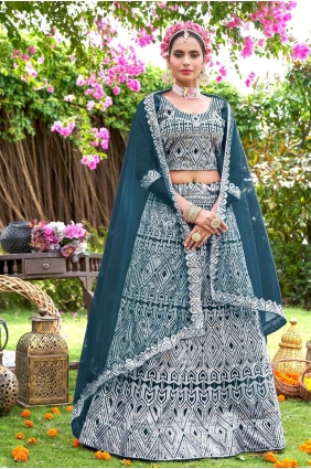Embroidered Teal Wedding Lehenga Choli in Net LC7316