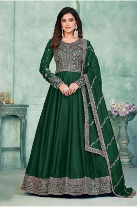 Art silk Green Anarkali Suit in Embroidered AS3749